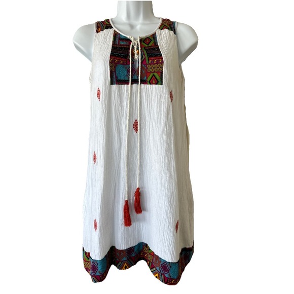 Dresses & Skirts - THML XS Women's Santa Fe Sleeveless Lined Mini Dress Cotton & Linen Embroidered